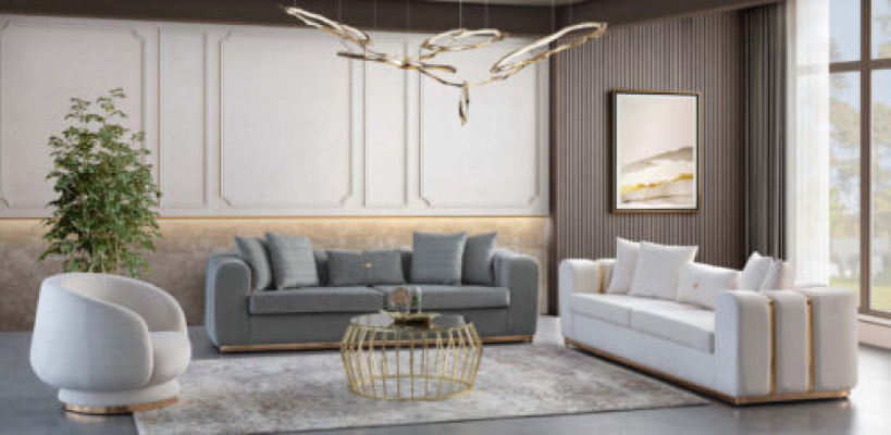 Gray and white living room upholstered sofas designer armchair 4-seater luxury furniture