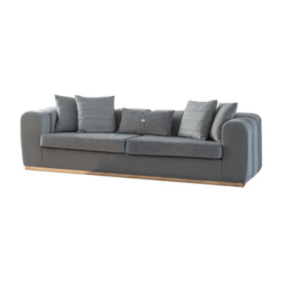 Gray designer textile sofas, 4-seater living room seating set, wooden frame
