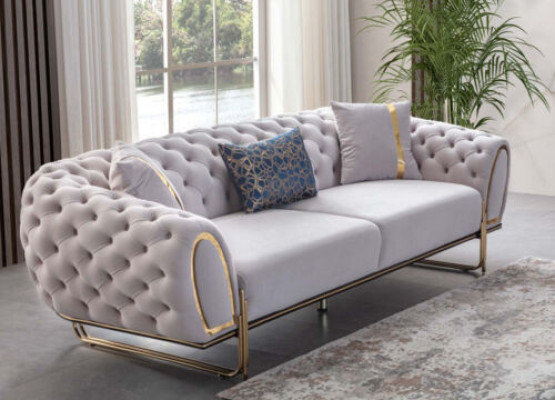 Luxurious 2x Chesterfield Sofas Designer Upholstered Couches Modern Furniture