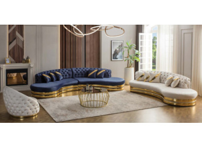 Designer Chesterfield Sofas, semicircular stainless steel couches, 4+3 seater, 3-piece