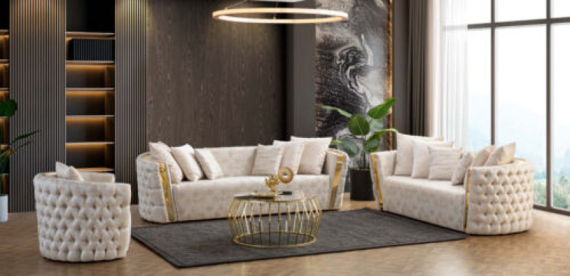 Complete stainless steel Chesterfield luxury set 3+2+1 seater furniture set