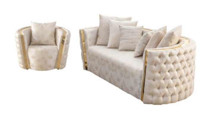 Beige Living Room Chesterfield 2-Seater Luxurious Armchair