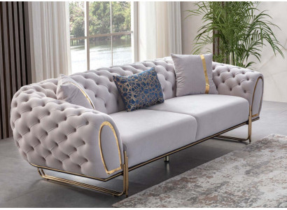 Modern white Chesterfield three-seater luxury stainless steel upholstered sofa