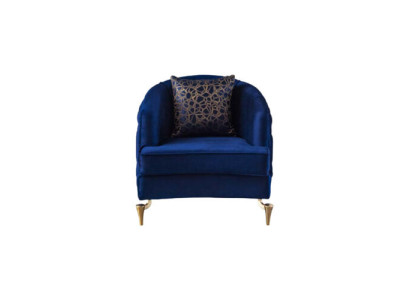Modern Chesterfield 2x Armchairs Blue Furniture Textile Fabric Living Room New