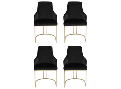 Designer Black 4x Metal Chairs Luxurious Stainless Steel Upholstered Furniture