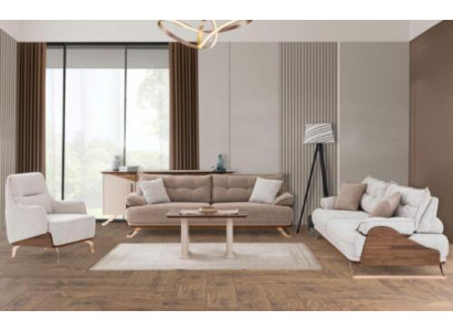 Sofa Set Three-Seater Armchair Couch Upholstered Sofa Fabric Sofa Beige 3-piece