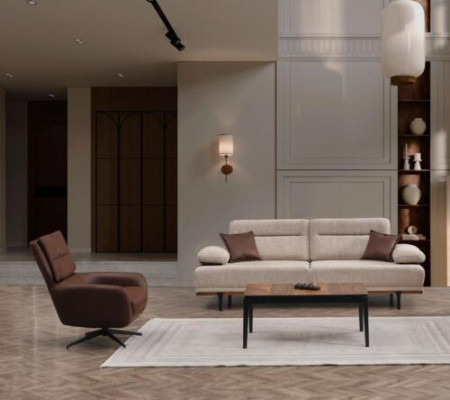 Fabric sofa set three-seater armchair couch beige 2-piece upholstered sofa
