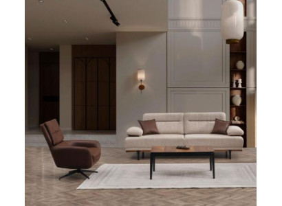 Fabric sofa set three-seater armchair couch beige 2-piece upholstered sofa
