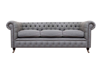 Gray Chesterfield living room textile fabric furniture luxury three-seater sofa