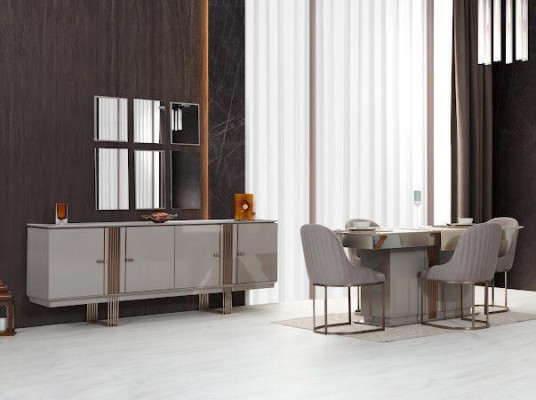 Stylish dining room set consisting of dining table + 4x chairs + sideboard, 6 pieces.
