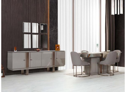 Stylish dining room set consisting of dining table + 4x chairs + sideboard, 6 pieces.