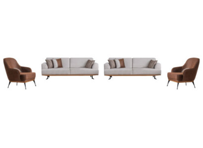 Luxurious gray-brown living room set with two three-seater sofas and two armchairs