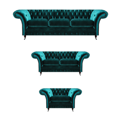 Green Sofa Set 3-Piece Living Room Chesterfield Upholstered Furniture Luxury Design New