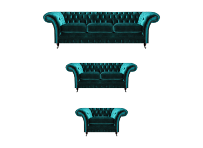 Green Sofa Set 3-Piece Living Room Chesterfield Upholstered Furniture Luxury Design New