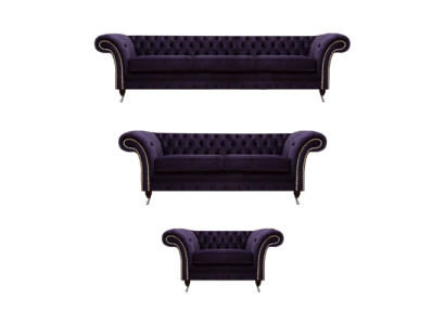 Upholstered Living Room Set 3-Piece Chesterfield Fabric Sofas Armchair Furniture