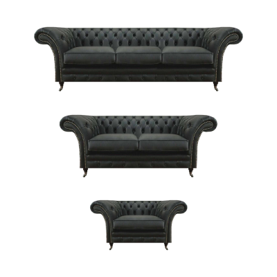 Chesterfield Black Upholstered Furniture Living Room 3-piece Modern Design