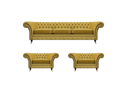Yellow sofa set living room complete 3-piece sofas fabric armchair new Chesterfield