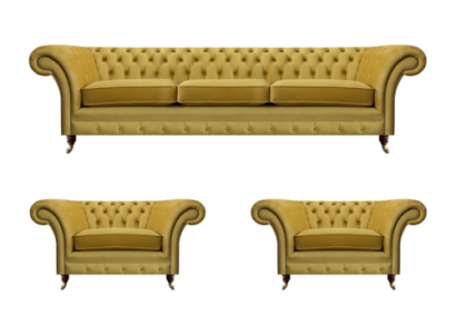 Yellow sofa set living room complete 3-piece sofas fabric armchair new Chesterfield