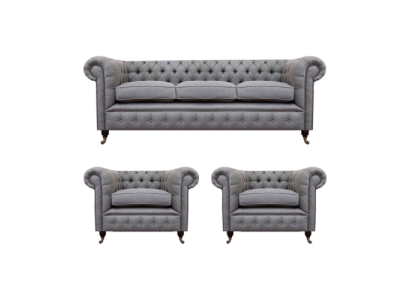 Gray Chesterfield Luxury Furniture Living Room Set 3-piece Sofas Textile Armchair