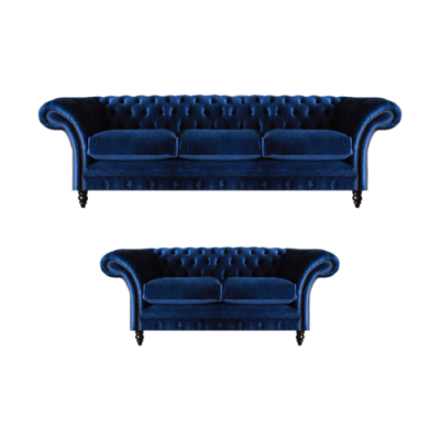 Living room 2-piece three-seater sofa blue two-seater sofas furnishing Chesterfield