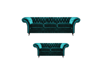 Chesterfield Luxury Design Green Three-Seater with Two-Seater Sofas