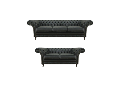 Modern black Chesterfield living room three-seater with two-seater sofas