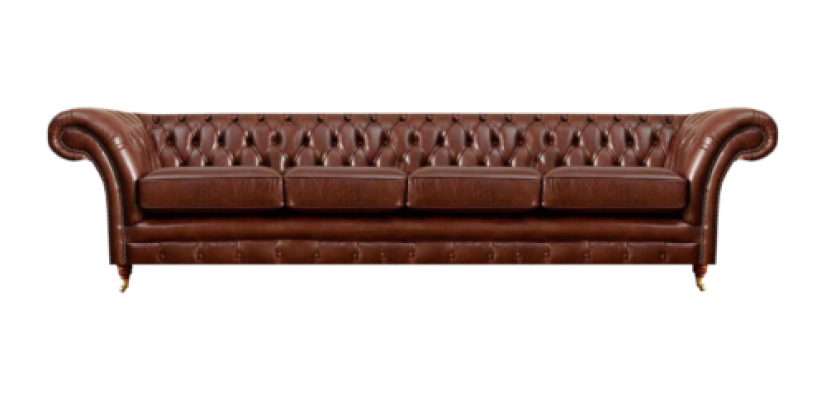 Brown Sofa Four-Seater Chesterfield Couch Living Room Upholstered Furniture New