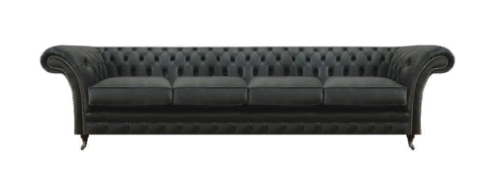 Black Chesterfield Living Room Sofa, Four-Seater, Modern Design, New