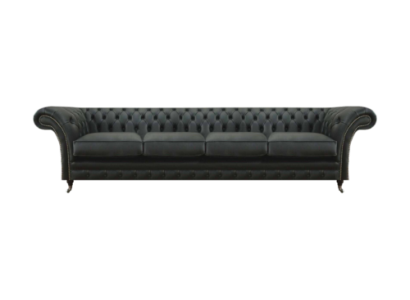 Black Chesterfield Living Room Sofa, Four-Seater, Modern Design, New