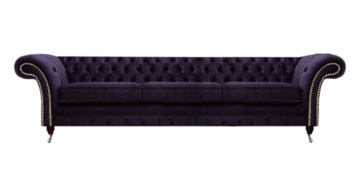 Design Chesterfield Living Room Three-Seater Sofa Couch Purple Upholstered Furniture