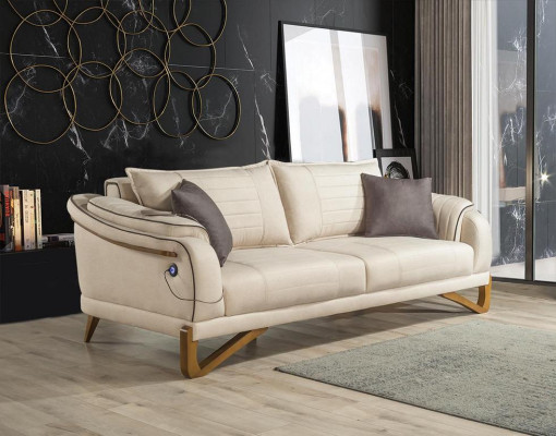 Sofa set beige with wooden frame 3+1 seater couches furniture sets