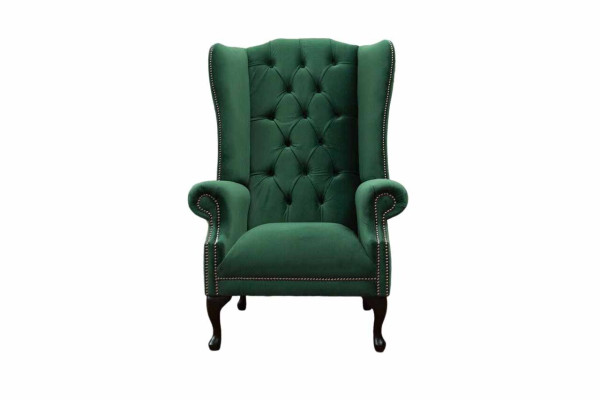 Green wingback armchair design upholstery sofa Chesterfield textile living room