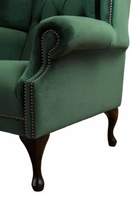 Green wingback armchair design upholstery sofa Chesterfield textile living room