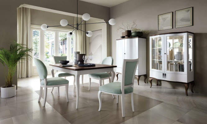 Classic dining table set, wooden table, dining room, 4x chairs, chair set