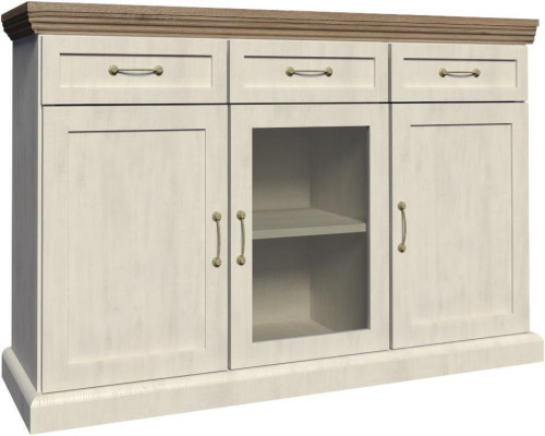 Chest of drawers with drawers, hinged doors, sideboard, glass cabinet, metal handles