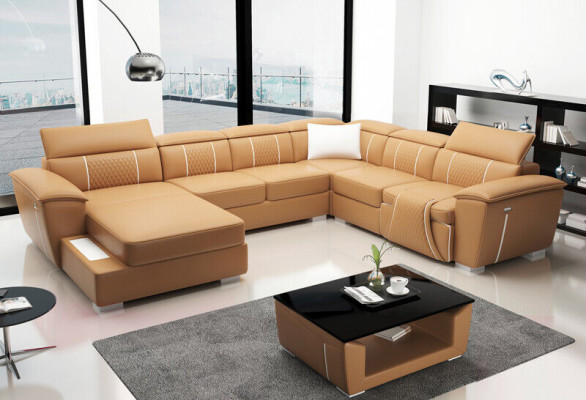 U-shaped corner sofa couch upholstery set leather textile fabric