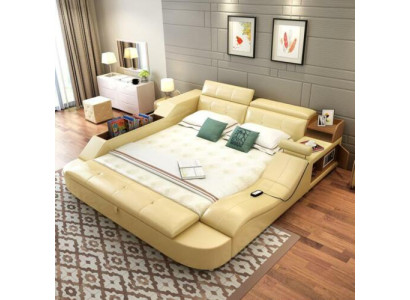 Multi-function bed luxury design leather beds double decor shelf 180x200cm