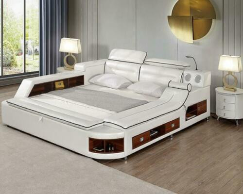 Luxury bed leather beds 180x200 multifunction bedroom lounger