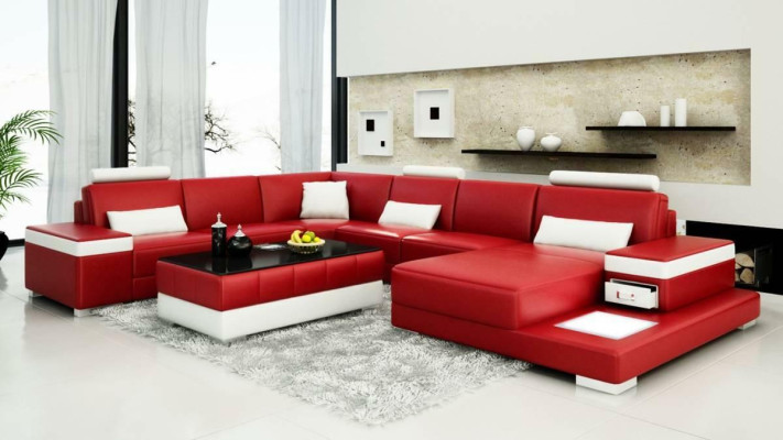 Leather sofa designer sofa U-shaped living landscape couch upholstery decor corner sofa