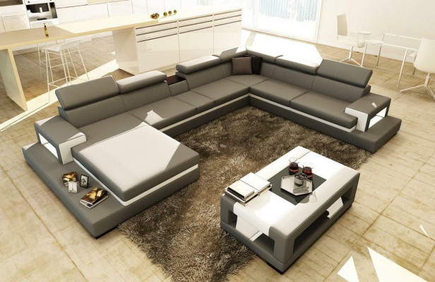Black corner sofa living area leather sofa with relax function big couches