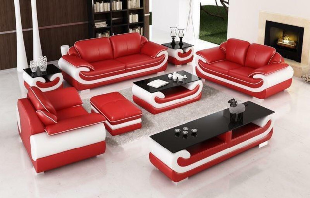 3+2+1 Seater Sofa Set 2x Side Table Sideboard Stool 7-piece Living Room Set