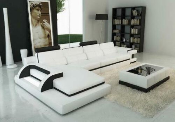 Corner sofa L-shape sofa couch design gray upholstery leather modern illuminated