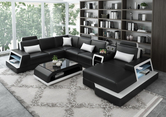 U-shaped sofa couch upholstery set corner sofa living landscape leather design