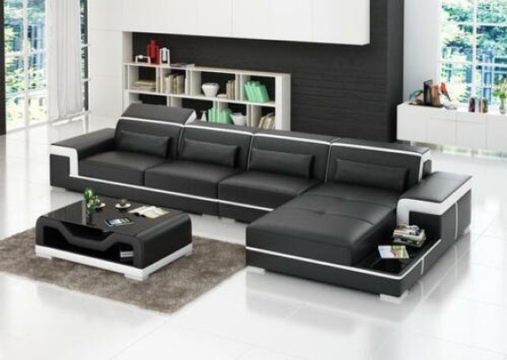 Leather sectional L-shaped corner sofa suite.