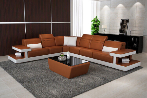 Leather sofa L-shape couch living landscape decor corner sofa set design modern