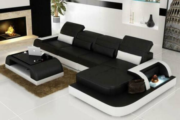 Leather sofa + coffee table couch living area corner sofa corner set new