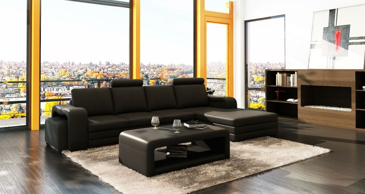 Corner sofa set 3-piece. Couch table stool leather suite sofas.