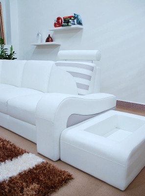 Modern sofa corner suite L-shape upholstered seating corner decor couch + stool