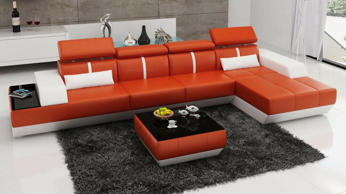 Modern sofa corner set L-shaped upholstered seating corner couch + stool