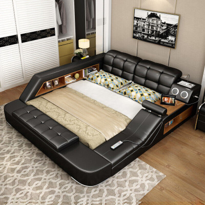 Bed Multifunction Shelf Wardrobe USB Charging Station Decoration Double Leather Beds